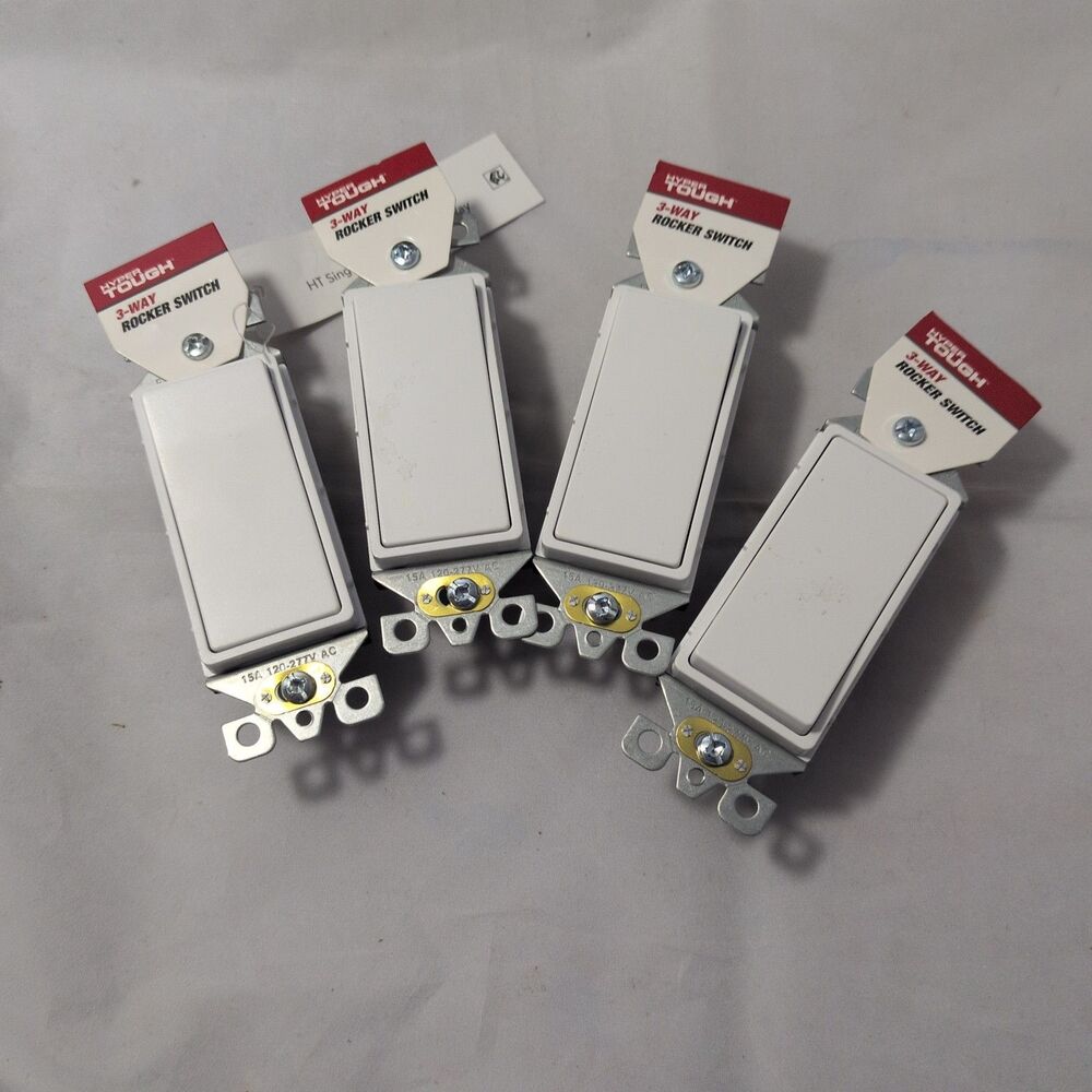 NEW (Lot of 4) Hyper Tough 3-Way Rocker Switches - White - 15A 120/277V AC